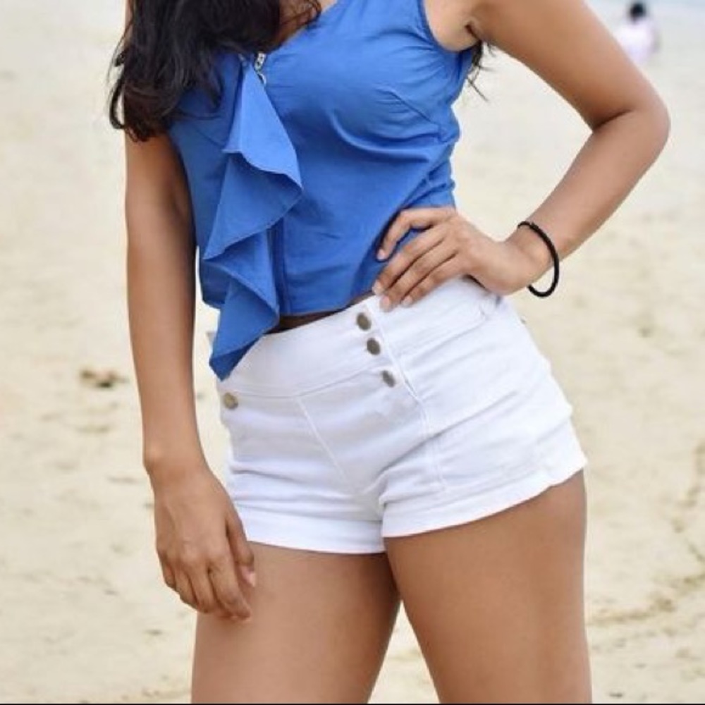 Forever 21 White Linen Cuffed Sailor Shorts